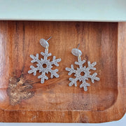 Silver Glitter Snowflake Earrings