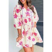 Pink Floral Balloon Sleeve Dress