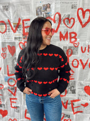 Black Heart Ribbed Knit Sweater - Large