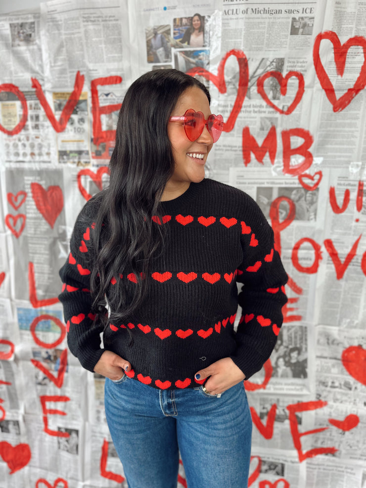 Black Heart Ribbed Knit Sweater