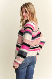 Peach Fuzzy Striped Sweater - Small