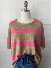 Mocha Striped Short Sleeve Sweater