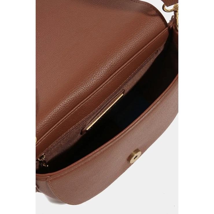 Brown Faux Leather Saddle Bag