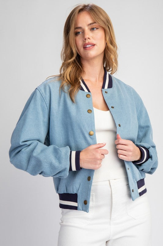 Denim varsity jacket womens shops