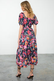 Blue and Pink Floral Milkmaid Dress