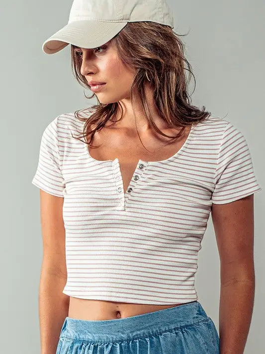 Striped Cropped Henley