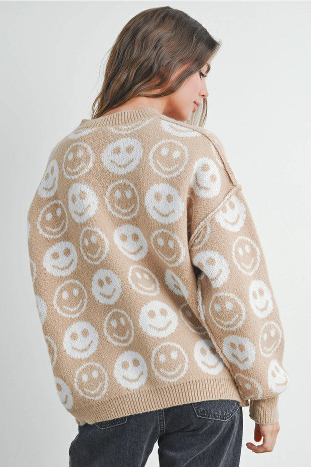 Taupe Smiley Face Sweater