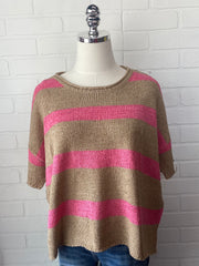 Mocha Striped Short Sleeve Sweater