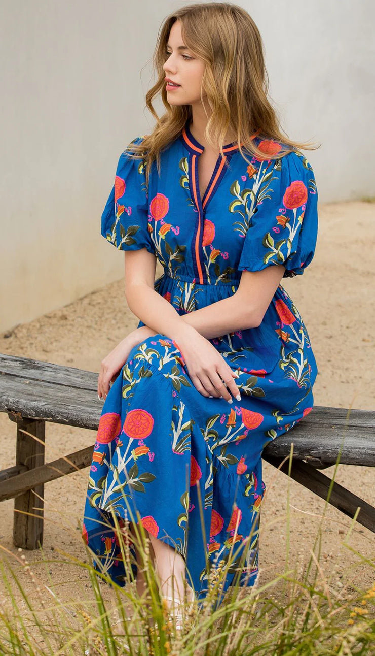 Blue Floral Print Dress