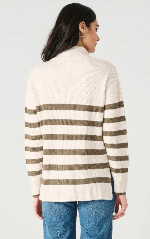 Ivory Half Zip Striped Sweater