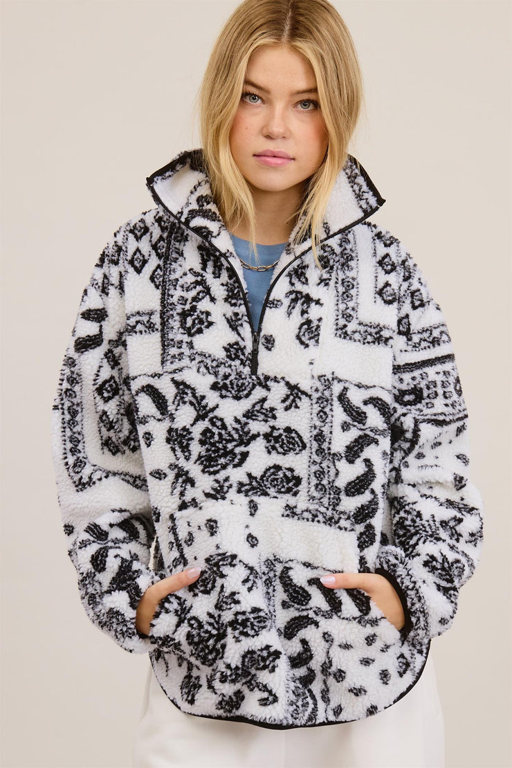 Ivory Paisley Sherpa Pullover