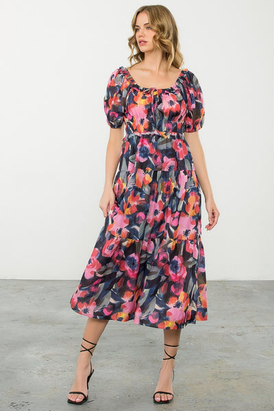 Blue and Pink Floral Milkmaid Dress