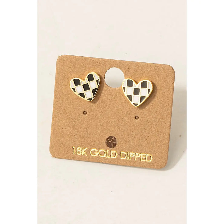 Checkerboard Heart Studs