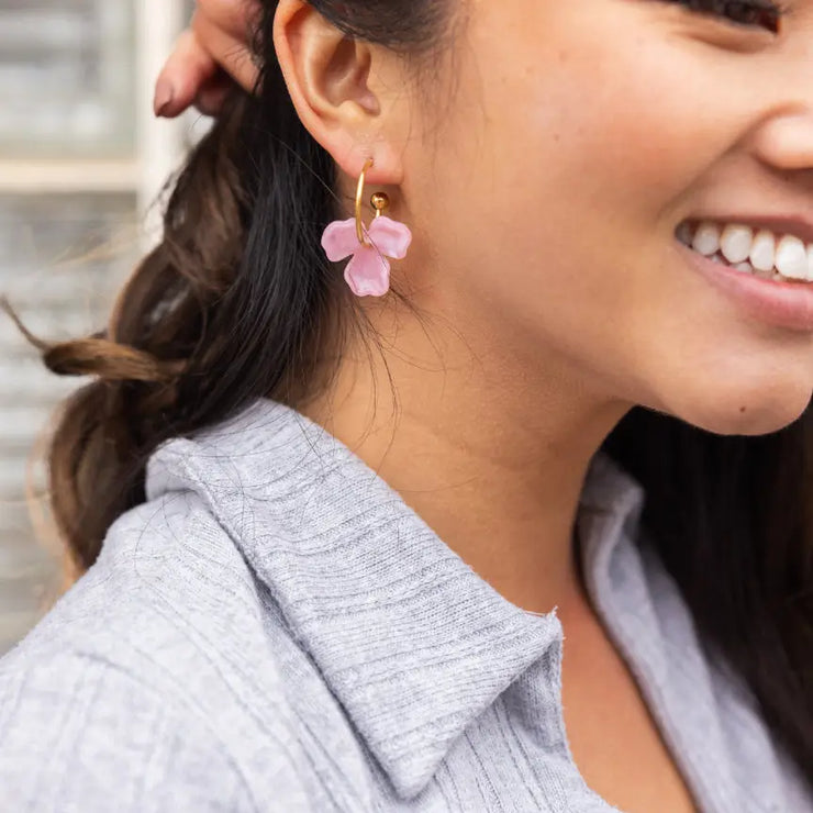 Pink Flower Magnolia Hoops