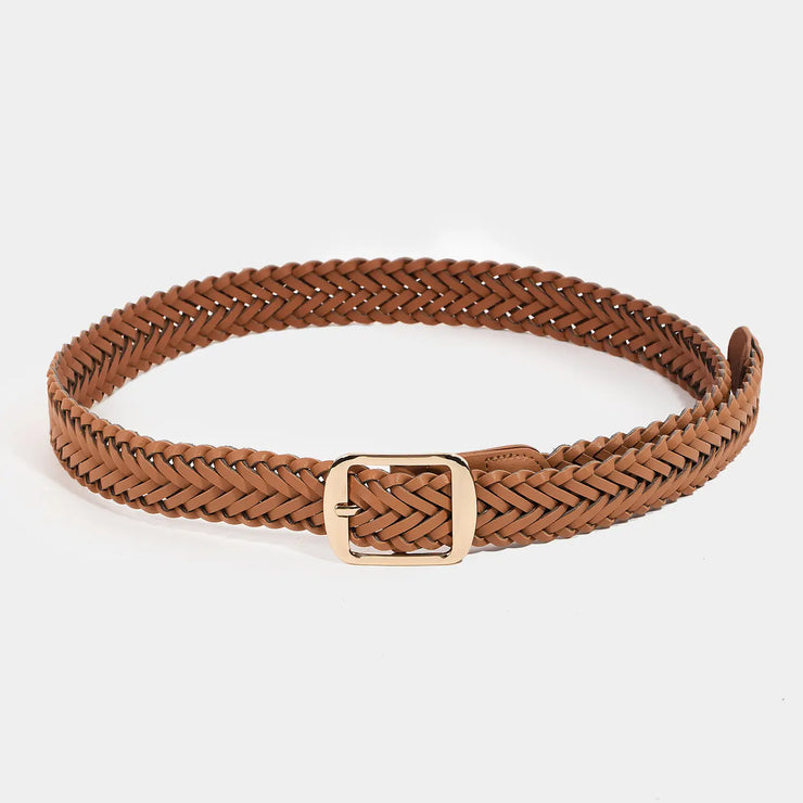 Brown Faux Leather Braided Belt