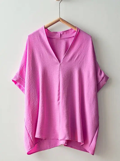 Pink Flowy V-Neck Blouse - Small