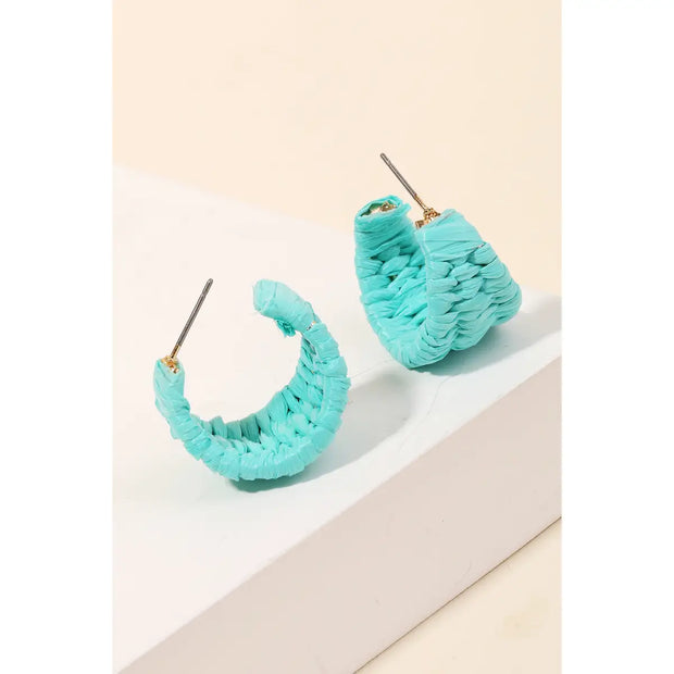 Cyan Raffia Hoops