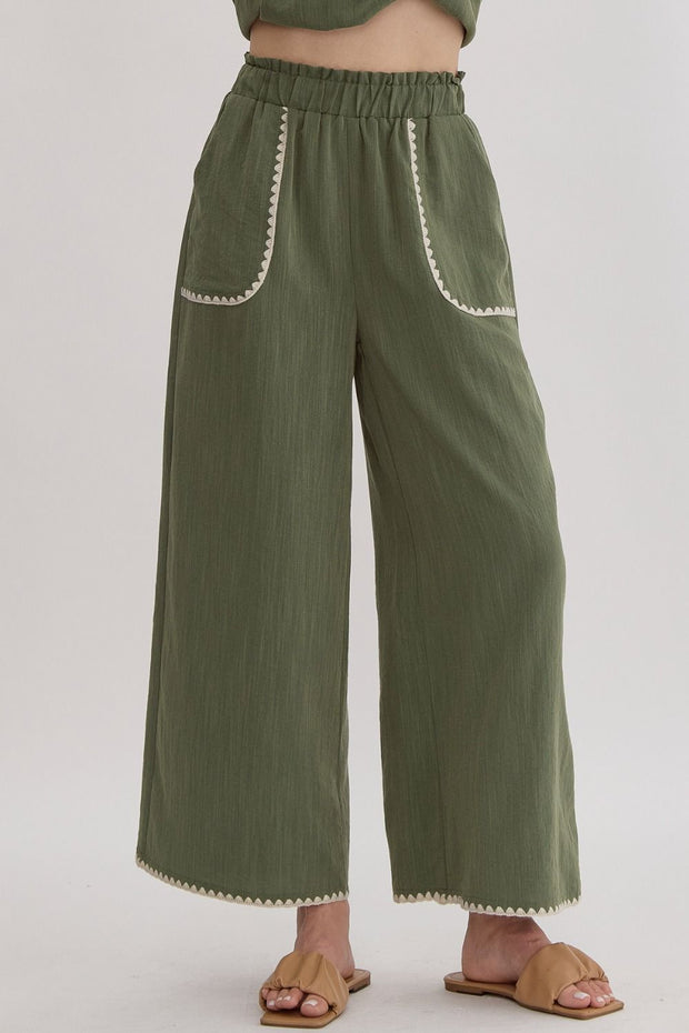 Olive Trim Detail Pants