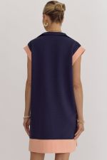 Navy Zip Up Textured Dress - Medium