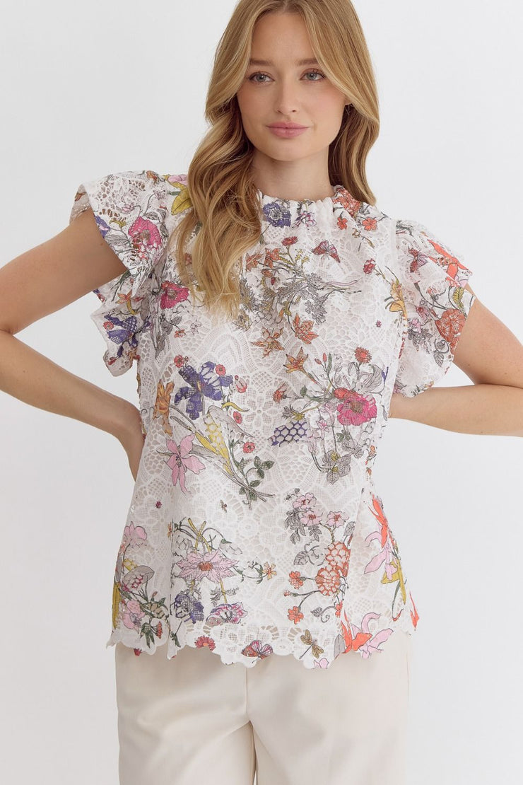 Lace Floral Ruffle Top