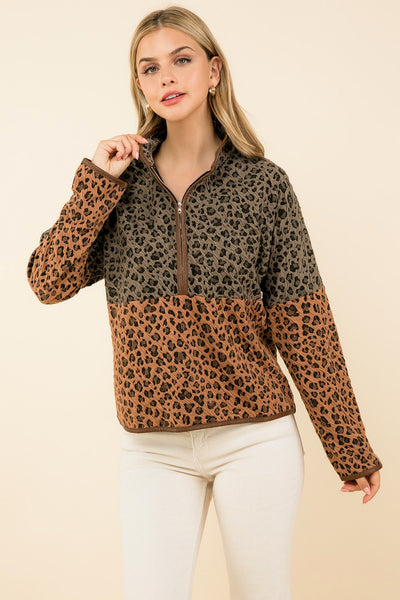 Half Zip Cheetah Print Sweater