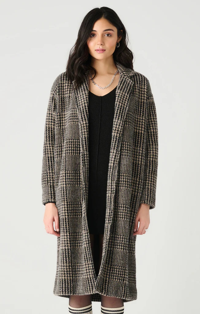 Houndstooth Plaid Long Jacket